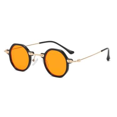 Imagem de Óculos de sol redondos pequenos retrô, óculos de sol com lentes transparentes de metal anti-luz azul para homens e mulheres, UV400, 4, BH01