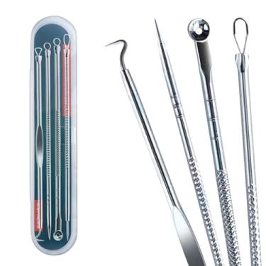 Imagem de Kit Extrator de Cravos Inox Profissional 4 Peças | Removedor de Cravos e Espinhas | Ferramenta Para Limpeza de Pele Acneica | Kit Removedor de Cravos com Estojo | Premium MyBrins