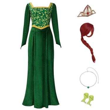 Imagem de Cuzeolin Vestido de fantasia de princesa para mulheres, manga comprida, vestido de veludo verde, elegante, vestido de festa, P