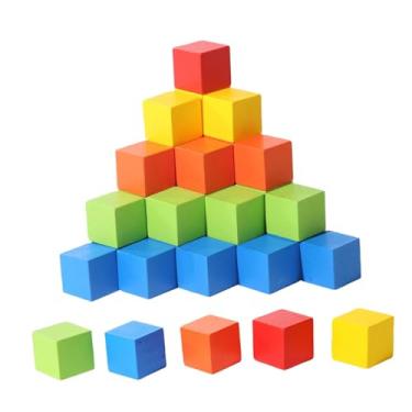 Imagem de KiBcsLic 50 peças de blocos de madeira, blocos de construção, brinquedos de contagem, artesanato criativo, matemática, classificação, cubos pequenos para chá, Colorida, M
