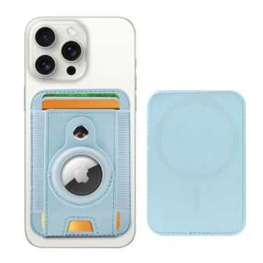 Imagem de PureGear Carteira Mag AirTag, carteira magnética com suporte protetor AirTag para iPhone 15/14/13/12, compatível com MagSafe, comporta até 8 cartões, slim minimalista, AirTag não incluído (azul claro)