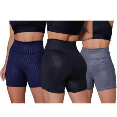 Imagem de Kit 3 Shorts Feminino 3D Legging Academia Suplex Cós Alto Empina Bumbu