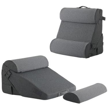 Imagem de Bedluxe Conjunto de travesseiro ajustável com 4 peças, cunha de espuma viscoelástica pós-cirurgia para costas, pescoço, alívio da dor nas pernas, almofada para dormir, sentar-se na cama, refluxo ácido