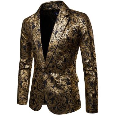 Imagem de Blazer Floral Dourado Para Homens, Terno Casual De Negócios, Blazer Dourado Para Vestido De Noiva, Gold, XXL