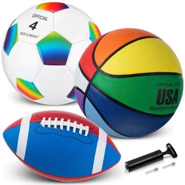 Imagem de Libima Conjunto de 3 bolas esportivas para crianças e adolescentes inclui tamanho oficial 5 basquete 4 futebol 6 futebol com bomba e bolsa de transporte, prática de treinamento, presente esportivo