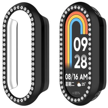 Imagem de AWADUO Capa protetora de substituição compatível com Xiaomi MI Smart Band 10 Ceramic Edition/9 Ceramic Edition/8/8 NFC diamante sintético decoração PC Shell acessórios para relógio antiqueda (preto)