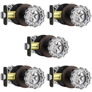Imagem de MAXECURITY Pacote com 5 maçanetas de porta de cristal, maçanetas de vidro em forma de roseta interior com trava, maçanetas de bronze polido a óleo interior vidro