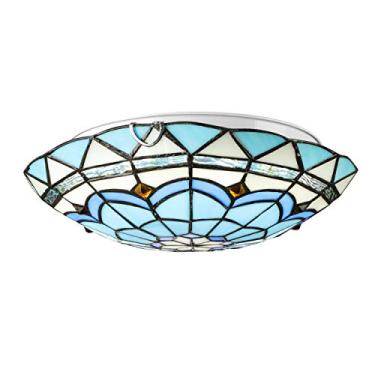 Imagem de KWOKING Iluminação de teto Tiffany de 30 cm luminária de teto decorativa de vidro LED com iluminação de teto de queda de flores para quarto, sala de estar, hotel, cozinha em azul