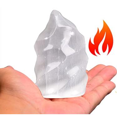 Imagem de AMOYSTONE Torre de cristal selenita pedra em forma de chama grande cristal de cura meditação decoração de casa 10 cm