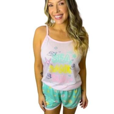 Imagem de Pijama Regata Alcinha Feminino Adulto Baby Doll Roupa De Dormir Shorts
