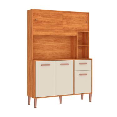 Imagem de Armário de Cozinha Pérola 5 Portas 1 Gaveta Cinamomo e Off White