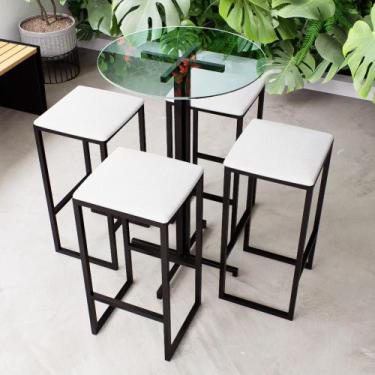Imagem de Conjunto Mesa Alta Bar Bistrô Redonda Vidro 4 Bancos Estofado Industri