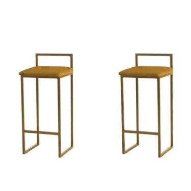 Imagem de Kit 2 Banquetas Altas Estofadas Suede Pietra Base Dourada - JOTABE, mo