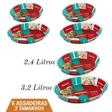 Imagem de 6 Assadeiras de vidro Oval Marinex 2 tamanhos 2,4 + 3,2