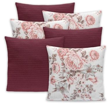 Imagem de Kit 6 Capas de Almofadas Piquet 40x40 C/Zíper Favinho Decoração (Roseira - Vinho)