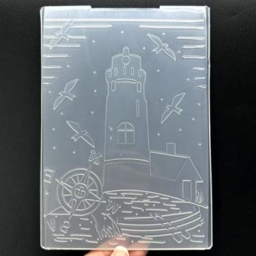 Imagem de Modelo de pasta em relevo de plástico 3D, textura de farol de navegação 12 x 18 cm para fazer cartões, faça você mesmo, scrapbooking, papel, artesanato, artesanato, scrapbook, artes, decoração