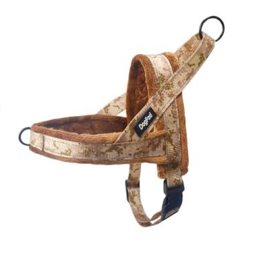 Imagem de HDKUW Peitoral de pelúcia para cães, ajustável, sem puxar, para clima frio, peitoral para cães pequenos, médios e grandes, marrom, camuflagem, P