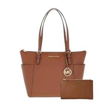 Imagem de Michael Michael Kors Charlotte Bolsa grande Saffiano de couro com zíper superior carteira Jet Set (carteira de mala)
