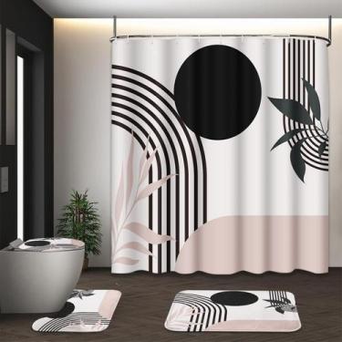 Imagem de Conjunto de cortinas de chuveiro Tayney Boho Mid Century com tapetes e