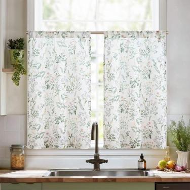 Imagem de Cortinas de cozinha jinchan Spring Floral Linen 60 cm Cafe 2 Panels