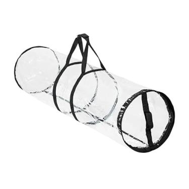 Imagem de oshhni Sacola de armazenamento de papel de embrulho de Natal, transparente, com alças, organizador de papel de embrulho de PVC leve para casa festiva, Preto