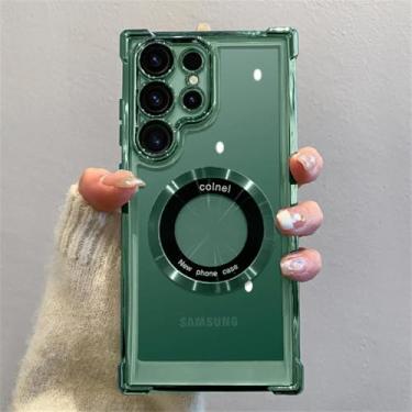 Imagem de HJZSZX Para Samsung S24 Plus Luxury Plating Magnetic Clear Case Capa de proteção de lente à prova de choque (para Samsung S24 Plus/verde)