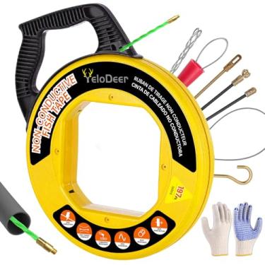 Imagem de Yelodeer Extrator de fio de fita de peixe 197 pés x 4,5 mm com luvas e 7 adaptadores, ferramentas de pesca de arame PET para paredes e conduítes elétricos