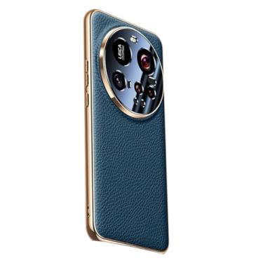 Imagem de FWYANZH Capa de couro genuíno para Xiaomi 15 Ultra/15 Pro/15, capa de negócios galvanizada de luxo, proteção total para lentes ultrafina, à prova de choque, azul, 15