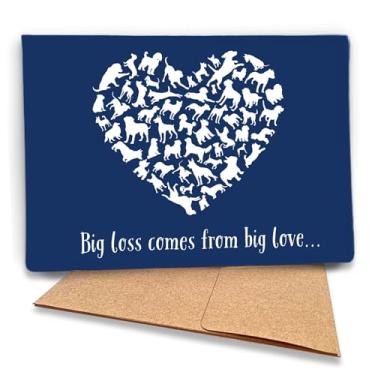 Imagem de Fava Bean Productions Cartão de simpatia da perda do cão com mensagem de condolências no interior (1 cartão premium com envelope) design de coração azul marinho com silhuetas brancas de cachorro, 18 x