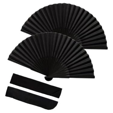Imagem de GSHLLO 2 peças de ventiladores dobráveis de tecido portátil chineses simples leques de dança de mão leque decorativo dobrável em branco decorações de casa com 2 sacos de armazenamento para desempenho