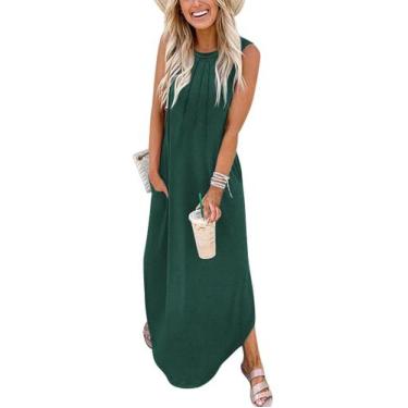 Imagem de Vestido Zeagoo sem mangas para mulheres solto, casual, verde escuro