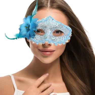 Imagem de Máscara Cobertura Olhos Strass e Flor Festa Show Baile Gala Eventos Fe