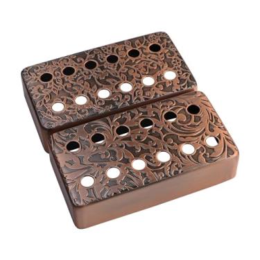 Imagem de OVSAL Conjunto de 2 capas de captador de guitarra de latão 50 mm/52 mm com haste Spcing, capas de captador de guitarra elétrica Humbucker para guitarra elétrica Ep Lp Les Paul (vermelho vintage)