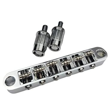 Imagem de Kaynes Ponte de selim de guitarra cromada Tune-O-Matic Bridge com selas de rolo para guitarra elétrica Epiphone Les Paul LP SG estilo 6 cordas BM005 prata