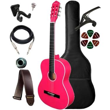 Imagem de Violão Elétrico Giannini Canhoto N14 + Capa Luxo, Suporte Ibox SPF Acessórios (Pink Satin)