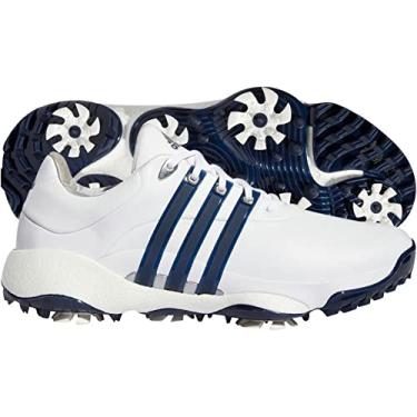 Imagem de adidas Tênis de golfe masculino Tour360 Infinity, Calçado branco/prata metálico/azul marinho, 8