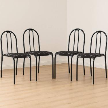 Imagem de Conjunto 4 Cadeiras para Cozinha e Sala de Jantar Preto Floral