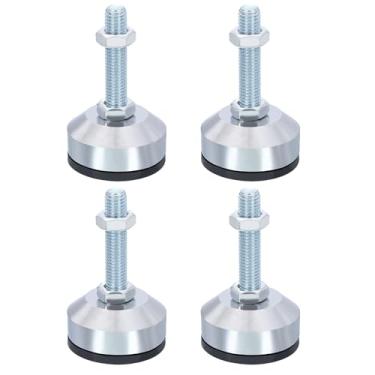 Imagem de PATIKIL Pés niveladores de móveis, 6 cm de diâmetro, base M12, rosca, 4 peças, aço carbono, ajustável, rosqueado, nivelador de perna com almofadas para cadeira de mesa, preto