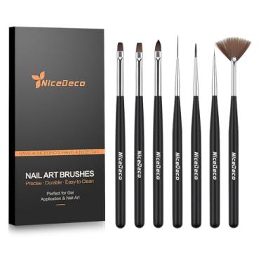 Imagem de Nicedeco Pincéis de arte de unhas, 7 peças, canetas de design de arte de unhas, delineador de esmalte em gel, pincéis franceses para desenho de unhas e manicure faça você mesmo