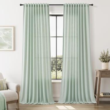 Imagem de Cortinas naturais verde-água 2 painéis de 2 cm de comprimento para sala de jantar cortina de janela com haste traseira cortina moderna de casa de fazenda elegante cortina de janela de algodão 220