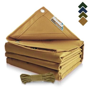 Imagem de FoundGo Lona de lona de 3 x 7,3 m, resistente à água, com ilhós, resistente a UV, lona de 22 mm, capas de pano duráveis de 400 ml para carro, telhado, barco, acampamento, dossel, pilha de madeira com