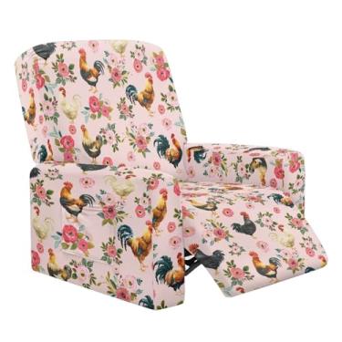 Imagem de Wanyint Capa para poltrona reclinável de galo floral, rosa, tamanho grande, para meninos preguiçosos, 4 peças, capa de assento reclinável lavável para decoração de sala de estar
