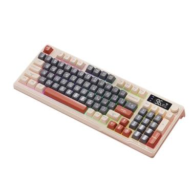 Imagem de BaotyJie Teclado mecânico russo para jogos, antiderrapante, leve, confortável, com retroiluminação LED para computador, desktop e laptop, Café Bege