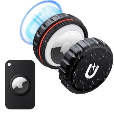 Imagem de Mikirini Pacote com 2 para Apple AirTag, 1 capa magnética forte à prova d'água para bicicleta, carro, caminhão, 1 pacote de capa protetora com inserção de carteira (1 ímã 1 carteira)