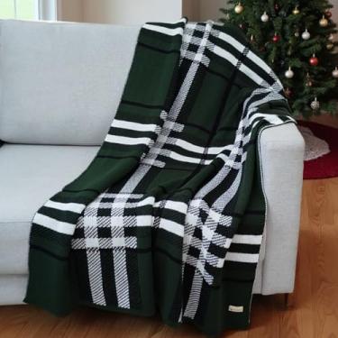 Imagem de Manta Natalina Tricô Xadrez Verde Decorativa Enfeite Natal Sofá Poltrona Sala X8
