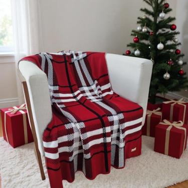 Imagem de Manta Natalina Tricô Xadrez Vermelha Decorativa Enfeite Natal Sofá Poltrona Sala X8
