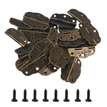 Imagem de STFRBTH 40 peças de dobradiças pequenas de 30 x 22 mm, mini dobradiça estilo vintage com parafusos, dobradiças decorativas de bronze para caixa de joias de madeira, estojo de artesanato, gabinete