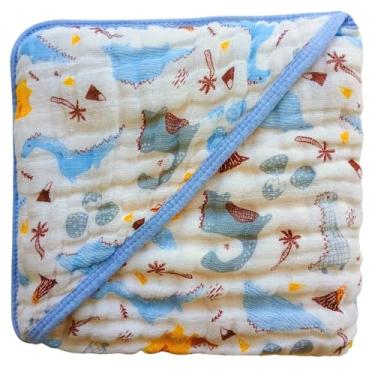 Imagem de Toalha de Banho Bebê Soft Com Capuz Macia 3 Camadas para o Enxoval do Bebê Menino Menina (Dino Baby)
