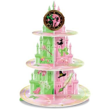 Imagem de KALEFO Suporte de cupcake com tema de bruxa rosa e verde de 3 camadas, elegante, tema de princesa, bruxa, exibição de sobremesa, para Halloween, meninas, aniversário, chá de bebê, decoração de mesa