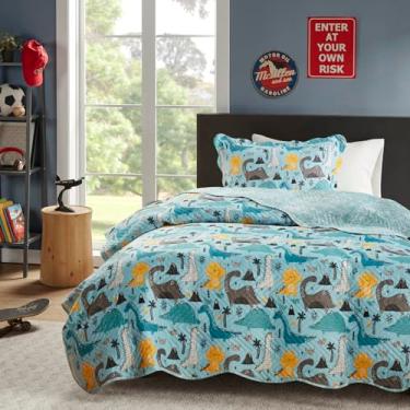 Imagem de Kit Colcha Infantil Cobre Leito 2 Peças Quarto Mágico, Matelassê Ultrassônico 160x240cm Personagens Divertidos Menino (DINOSSAURO) (DINO)
